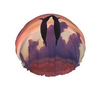 sunset dolphins print Stylish Shower Cap Reusable Shower Cap Women Large Shower Cap for Braids Long Hair
