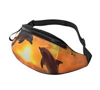 Sunset Dolphins Printed Waist Bag with Headphone Jack, Personalized Bumbags Fanny Packs Unisex Running Hiking Crossbody Bags for Men Women