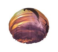 sunset dolphins Shower Cap for Women Men, Elastic and Reusable, Stylish Large Waterproof Shower Bonnet, Washable Hair Bath Caps, Double Layers Bathing Hat for Long Hair, Braids