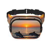 Sunset Dolphins Square Double-Layer Waist Bag Mini Adjustable Waist Belt Bag Exercise Running Travel Hiking, Black, One Size