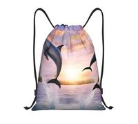 Sunset Dolphins Title: Lightweight Drawstring Duffel Bag â€“ Water-Resistant Foldable Gym Sack with Adjustable Shoulder Strap, Ideal for Sports, Yoga, Travel and School