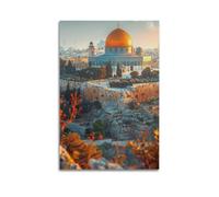 Sunset Dome of The Rock Wall Art, Radiant Print, Landscape Poster, Glowing Canvas Picture Artistic Wall Mural Modern Hanging Decor Poster20x30inch(50x75cm)