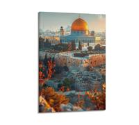Sunset Dome of The Rock Wall Art, Radiant Print, Landscape Poster, Glowing Canvas Picture Poster Decorative Painting Canvas Wall Posters And Art Picture Print Modern Family Bedroom Decor Posters 12x18