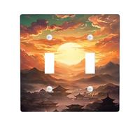 Sunset Double Light Switch Cover Plate, Oriental Scenic Mountains Clouds Fall Orange Plastic Standard Size Decorative Wall Plates for Living Room Bedroom Home Office Decor