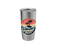 Sunset Drift Retro Palm Trees Ocean Waves Design Stainless Steel Insulated Tumbler