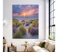 Sunset Dunes Canvas Paintings on the Wall Art Posters and Prints, Landscape Pictures Living Room Office Modern Home Decoration, 32x47in Artistic Canvas Print, Purple
