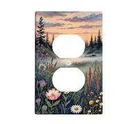 Sunset Duplex Outlet Covers Wall Plate, Nature Rustic Flowers Trees Summer Green Plastic Standard Size Decorative Receptacle Outlet Covers for Living Room Bedroom Home Office Decor
