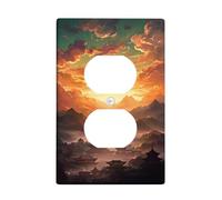 Sunset Duplex Outlet Covers Wall Plate, Oriental Scenic Mountains Clouds Fall Orange Plastic Standard Size Wall Plates for Electrical Outlets for Home Living Room Bedroom Bathroom Decor