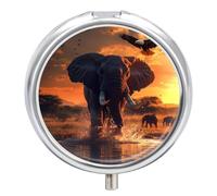 Sunset Elephant (1) Pill Box 3 Compartment Small Portable Medicine Case Pill Organizer for Pocket Purse