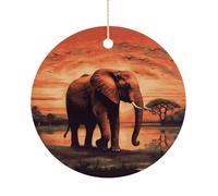 Sunset Elephant Sublimation Ceramic Ornaments Round Christmas Ornaments Personalized Xmas Tree Decor for Holiday Hanging Decorations Keepsake Crafts Gift 3"