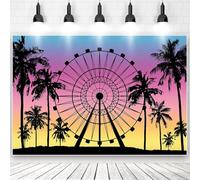 Sunset Ferris Wheel Backdrop Hawaiian Seaside Palm Tree Photography Background for Camping Music Arts Festival Party Home Office Decoration Banner (6x4ft)