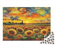 Sunset-Fields Jigsaw Puzzle 1000 Piece Recycled Paper for Adults Endless-Sunflowers Puzzle Decompression Hands-on Skills Home Decoration Great Gift 52x38cm/1000pcs