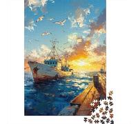 Sunset Fishing Boat Painting Jigsaw Puzzles Puzzle for Adults Kids. 1000 Piece Impossible Challenge Toy Educational Game Home Decoration for Adults& Kids Age 14 Years Up 70x50cm/1000pcs