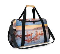 Sunset Flamingos Travel Duffel Bag for Girls Boys Women Men Pink Flamingos Weekend Overnight Bag Shoulder Tote Luggage Handbag for Travel Sports Gym