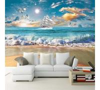 Sunset Flying Birds Ocean Sailboats Beach 3D Wallpaper Luxury Home Dining Decor Paste Sofa Living Room The Wall for Bedroom Mural-150cm×105cm