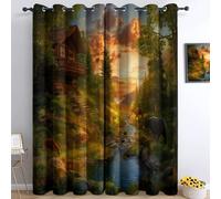 Sunset Forest Animals Eyelet Curtains 72 Inches Drop, 100% Blackout Soft Drapes W 66 x L 72 Inches 2 Panels - Realistic Style Thermal Insulated Privacy Curtains & Drapes for Living Room Bedroom
