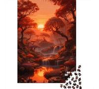 Sunset Forest Jigsaw Puzzles Puzzle for Adults Kids. 1000 Piece Stream Waterfall Impossible Challenge Toy Educational Game Home Decoration for Educational Games Gifts 1000pcs (75x50cm)