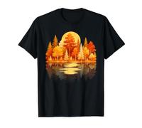 Sunset Forest Landscape Autumn Moon Reflection Fall Value Graphic T-Shirt, Men, Black, L