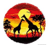 Sunset Giraffe Round Shape Latch Hook Kits Pre-Printed Rug DIY Crochet Yarn Embroidery Needlework Hook and Latch Kit Carpet Cushion Cover Home Sofa Christmas Decoration 52x52cm