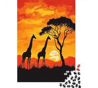 Sunset Giraffes 70x50cm/1000pcs Erwachsenenpuzzle - African Savanna Art Style Erwachsenenpuzzle DIY-Puzzlespielzeug