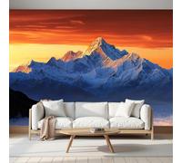 Sunset Glaciers Snow-Capped Mountains Wall Mural Magnificent Scenery Photo Wallpaper, Orange Silk Mural Wallpaper for Living Room Bedroom TV Sofa Background Art Decor Photo Wall Paper 200x140cm