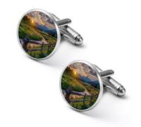 Sunset Grand Teton Landscape Shirt Cufflinks Round Cuff Links for Business Wedding Party Father's Day Gift 1.7cm