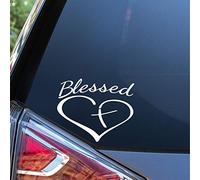 Sunset Graphics & Decals Blessed Cross and Heart Christian Decal Vinyl Sticker Religious Jesus | Cars Trucks Vans Walls Laptop Computer Mirror Skateboard Tablet | White | 5.5 inch | SGD000207