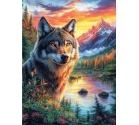 Sunset Gray Wolf 1000 Pieces Classic Jigsaw Puzzle Natural Scenery Animals Puzzle for Adults Concentration Training Wall Art Mental Exercise Halloween Premium Cardboard 1000 PCS