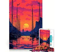 Sunset Harbor Jigsaw Puzzles for Teenagers 1000 Mind Exercise Toy Home Activity Precision Cut Wall Art Decor 38x26cm