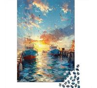 Sunset Harbor with Fishing Boats Jigsaw Puzzles Puzzles for Adults Kids. 1000 Piece Impossible Challenge Toy Educational Game Home Decoration for Adults& Kids Age 14 Years Up 70x50cm/1000pcs