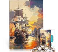 Sunset Harbor with Ships1000 Piece Jigsaw Puzzles for Adults Educational Family Game is ideal as a gift for the whole family 38x26cm