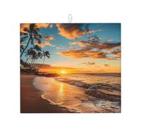 Sunset Hawaii Beach Dish Drying Mat Absorbent Draining Board Pad for Kitchen Counter Sea Ocean Coffee Mat Dishes Drainer Protector with Hanging Loop 16 x 18 Inch