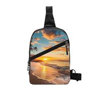 Sunset Hawaii Beach Foldable Sling Bag for Men Women Water Resistant Chest Bag Sea Ocean Fanny Pack Crossbody Backpack for Travel Hiking Sports