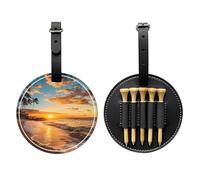 Sunset Hawaii Beach Golf Tee Holder Sea Ocean Leather Golf Tee Organizer Bag for Women Men Water-Resistant Great Gifts for Golfer Lovers