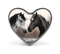 Sunset Hawaii Beach Lapel Pin Heart Brooches And Pins - Metal Badge for Shirts, Jackets, Hats | Durable Fashion Accessory & Gift for Men, Women, Events, Black And White Horses, Love form