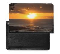 Sunset Hawaii Beach Passport Cover Family Printed Leather Passport Holder Minimalist Front Pocket Slim Travel Wallet Cover Case Lightweight Credit Card Holder for Women Men