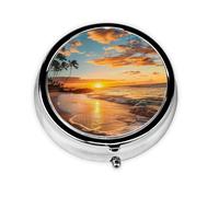 Sunset Hawaii Beach Small Pill Box 3 Compartment Portable Pill Box for Purse Pocket Sea Ocean Mini Medicine Organiser for Daily Vitamin Fish Oil Storage