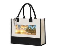 Sunset Hawaiian Palm Tree Elegant Women'S Temperament, Canvas Stitching Handbag