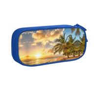 Sunset Hawaiian Palm Tree Large Capacity Double Layer Pencil Case,Customizable Full Print Polyester Fabric Organizer-School, Office, Travel Makeup Pouch