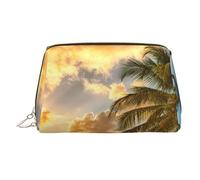 Sunset Hawaiian Palm Tree Leather Makeup Bag Travel Toiletry Organizer - Portable PVC Cosmetic Pouch for Women