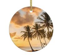 Sunset Hawaiian Palm Tree Print Christmas Ornaments Couple Gifts For Him Her Christmas Tree Decoration Ceramic Hanging Ornament Anniversary
