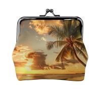 Sunset Hawaiian Palm Tree Print Coin Purse, Faux Leather Coin Purses with Kiss Lock, Makeup Bag for Women and Girls, Coin Wallet for Cash, Coin, Key, Lipstick