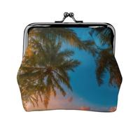 Sunset Hawaiian Palm Tree Print Coin Purse for Women Compact Kiss Lock Coin Pouch Zipper Travel Shopping Gifting