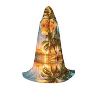 (Sunset Hawaiian Palm Tree) Print Hooded Cape For Teenagers Costume Party, Halloween Hooded Cape Soft and Elastic,L
