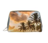Sunset Hawaiian Palm Tree Print Makeup Bag Portable Leather Waterproof Cosmetic Bag Clutch Makeup Brush Bag (6.7x4.3in)