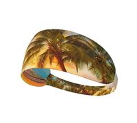 Sunset Hawaiian Palm Tree Print Non-Slip Elastic Running Headband, Sweat Absorbing Stretchy Hair Bands For Gym Yoga, Soft Skin-Friendly Foldable Workout Headband