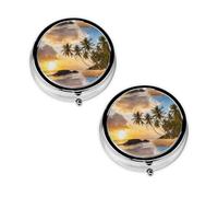 Sunset Hawaiian Palm Tree Print Pill Box 3 Compartment Medicine Pill Case,Portable for Pocket Or Purse Pill Organizer Decorative Metal Medicine Vitamin Organizer Unique Gift