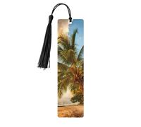 Sunset Hawaiian Palm Tree Print Reading Page Markers Bookmarks, 5pcs Wood Bookmarks with Tassels, Gifts for Book Lovers