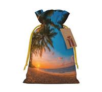 Sunset Hawaiian Palm Tree Print Stylish Drawstring Pouches,Reusable Drawstring Gift Bags,Perfect For Holiday And Party