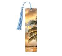 Sunset Hawaiian Palm Tree Print Wooden Bookmark Bookmarks with Tassels Book Marks for Reading Hardcover Books Notebooks